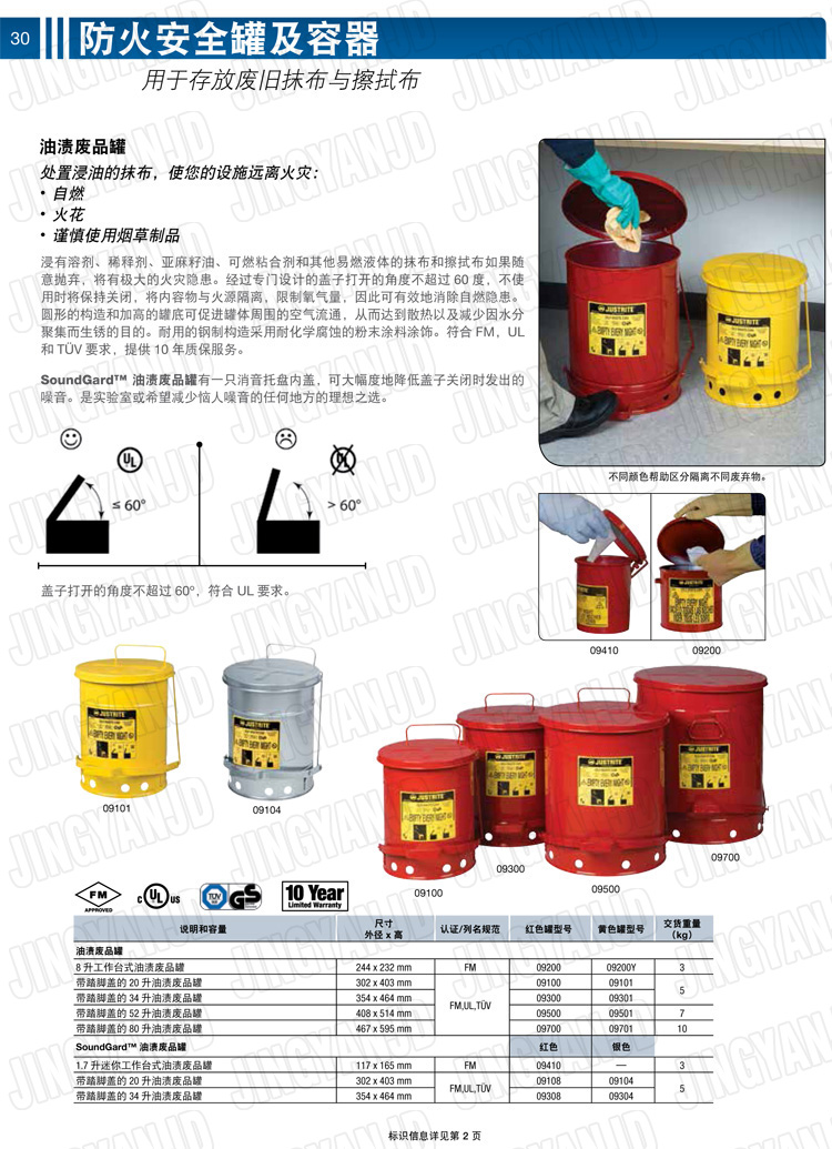 美國(guó)杰斯瑞特，JUSTRITE，活塞安全罐，盛漏式活塞罐，化學(xué)品分裝罐，